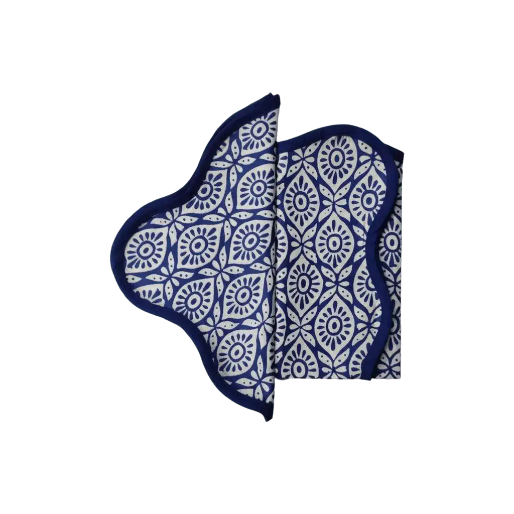 Hand Block Printed Eyelet Blue Cotton Napkin Set