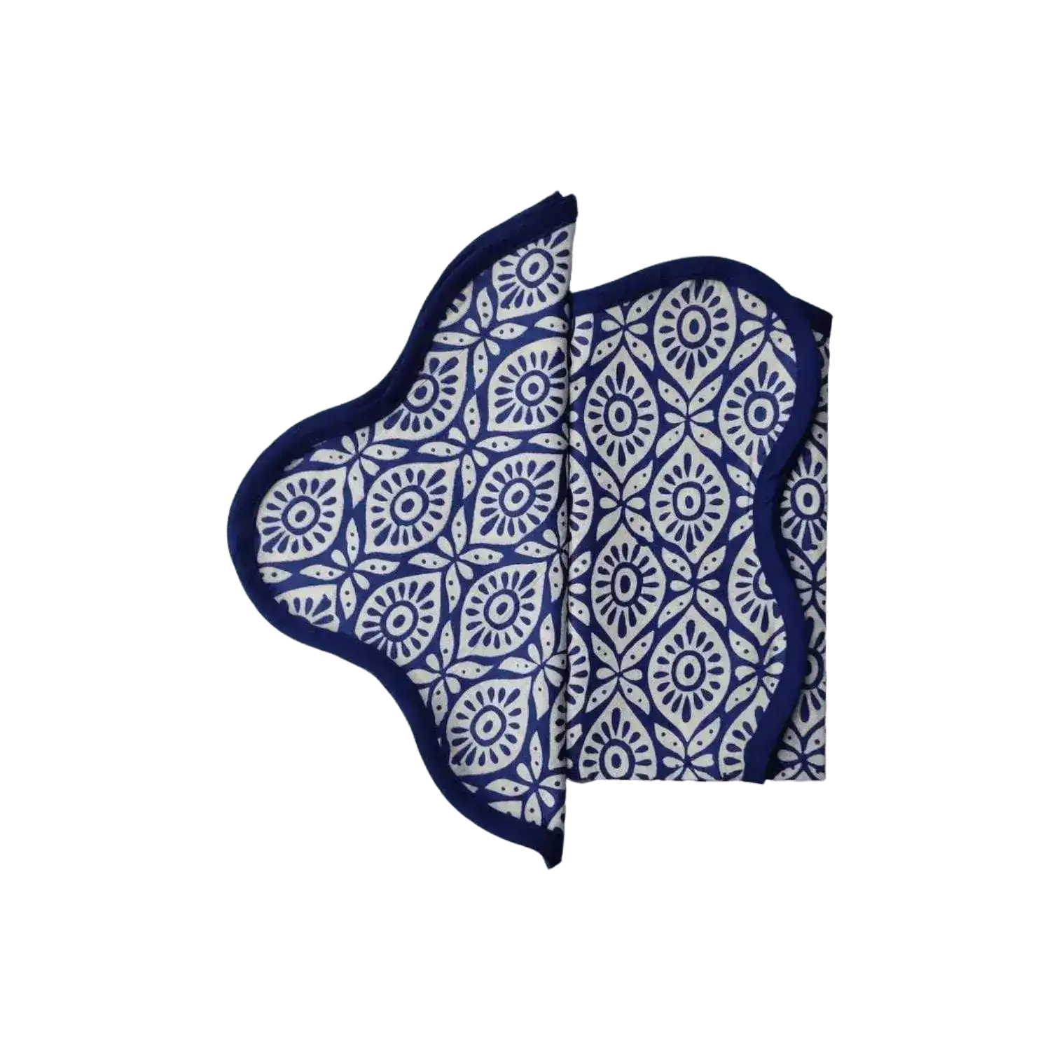 Hand Block Printed Eyelet Blue Cotton Napkin Set