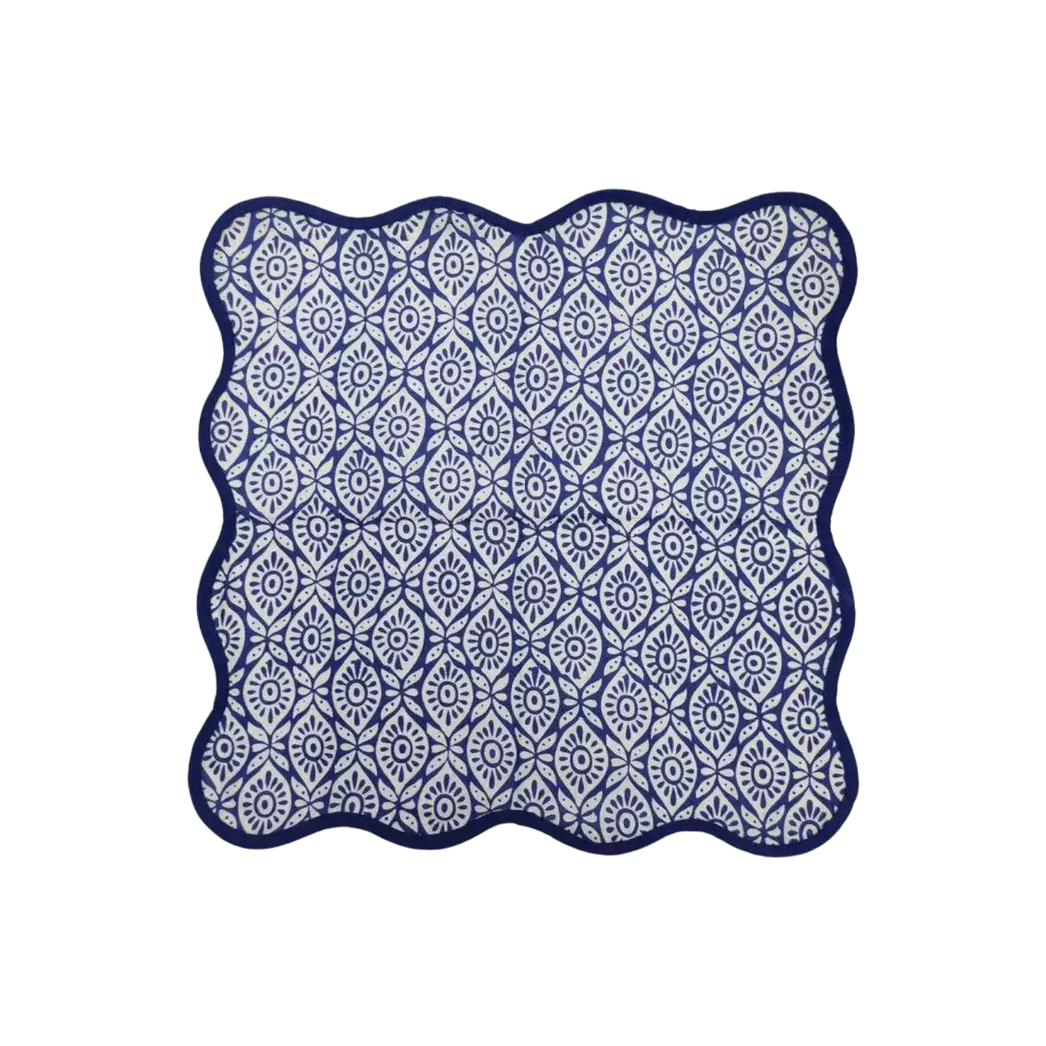 Hand Block Printed Eyelet Blue Cotton Napkin Set
