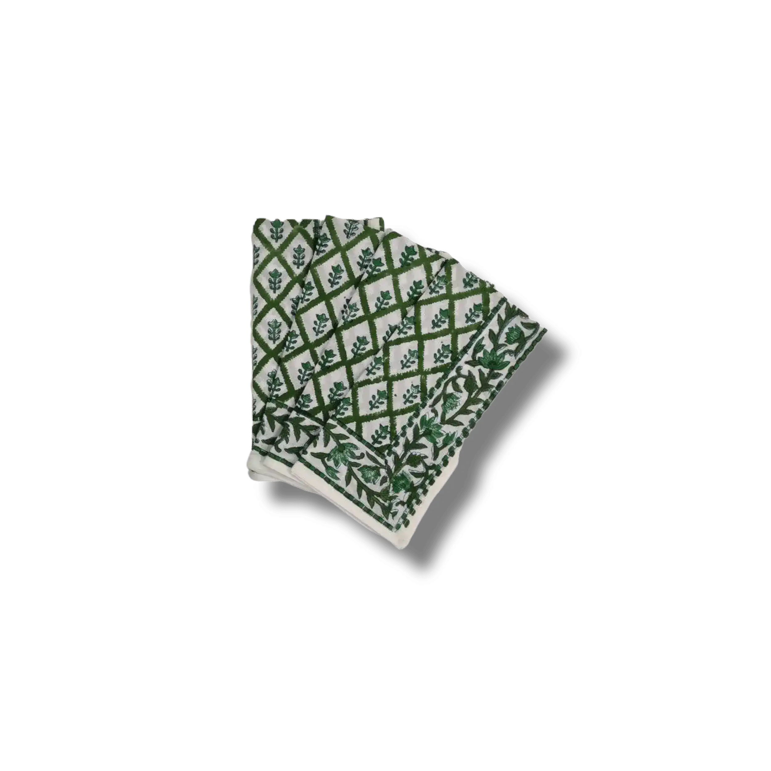 Hand Block Printed Green Trees Cotton Napkins