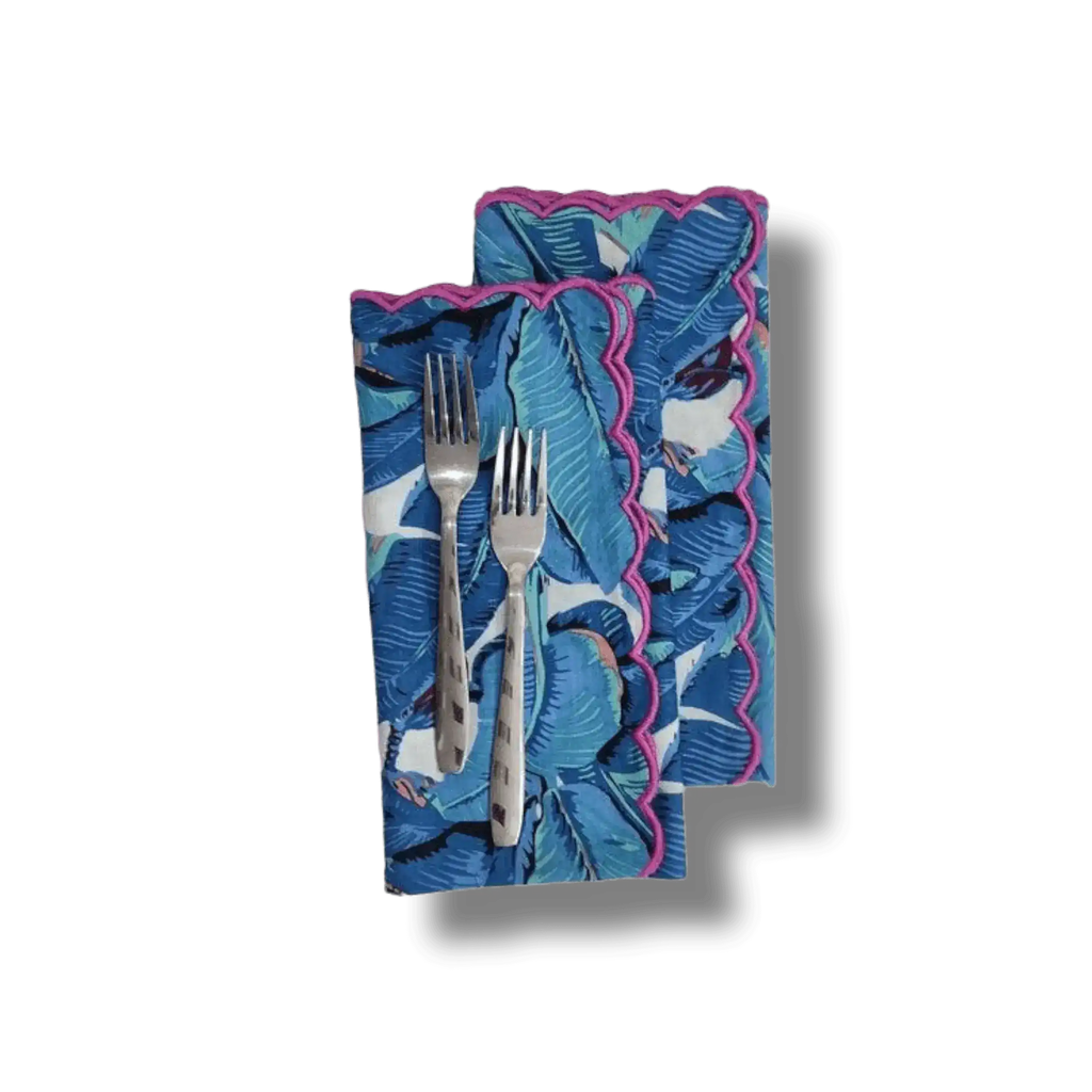 Hand Block Printed Tahiti Scalloped Cotton Napkins