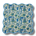Hand Blocked Floral Motif Scalloped Cotton Placemats