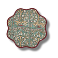 Hand Blocked Scallop Green Floral Round Placemats