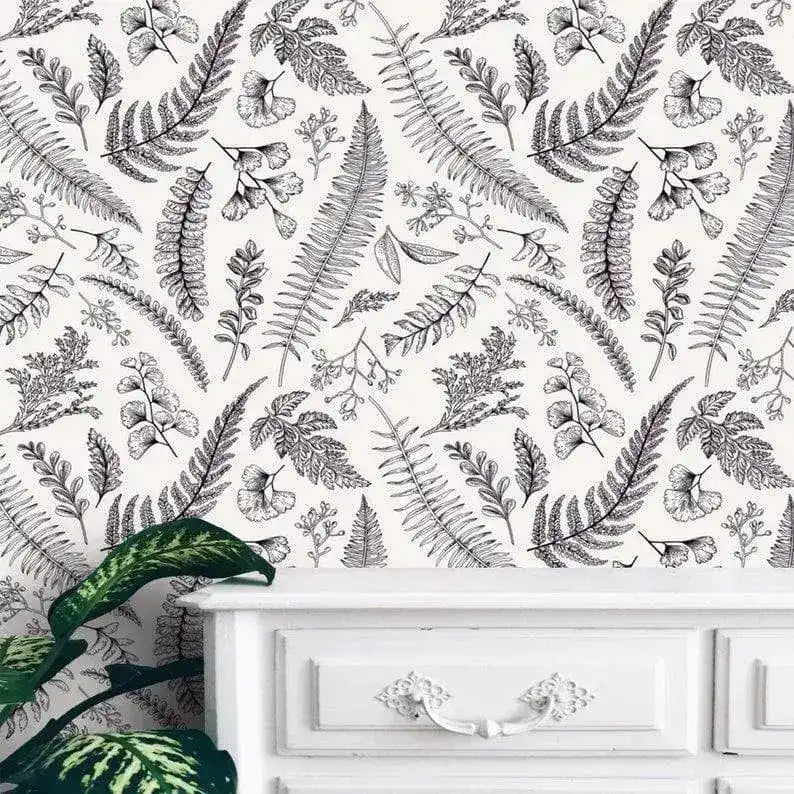 Herbs and Ferns Botanical Rustic Wallpaper