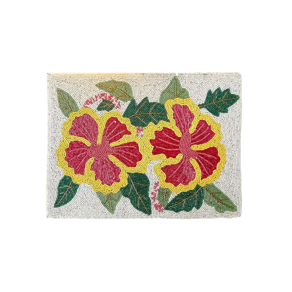 Hibiscus Flower Rectangular Beaded Placemat