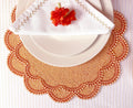 Set of 4 Large Pearl Flower Round Beaded Placemat - Orange