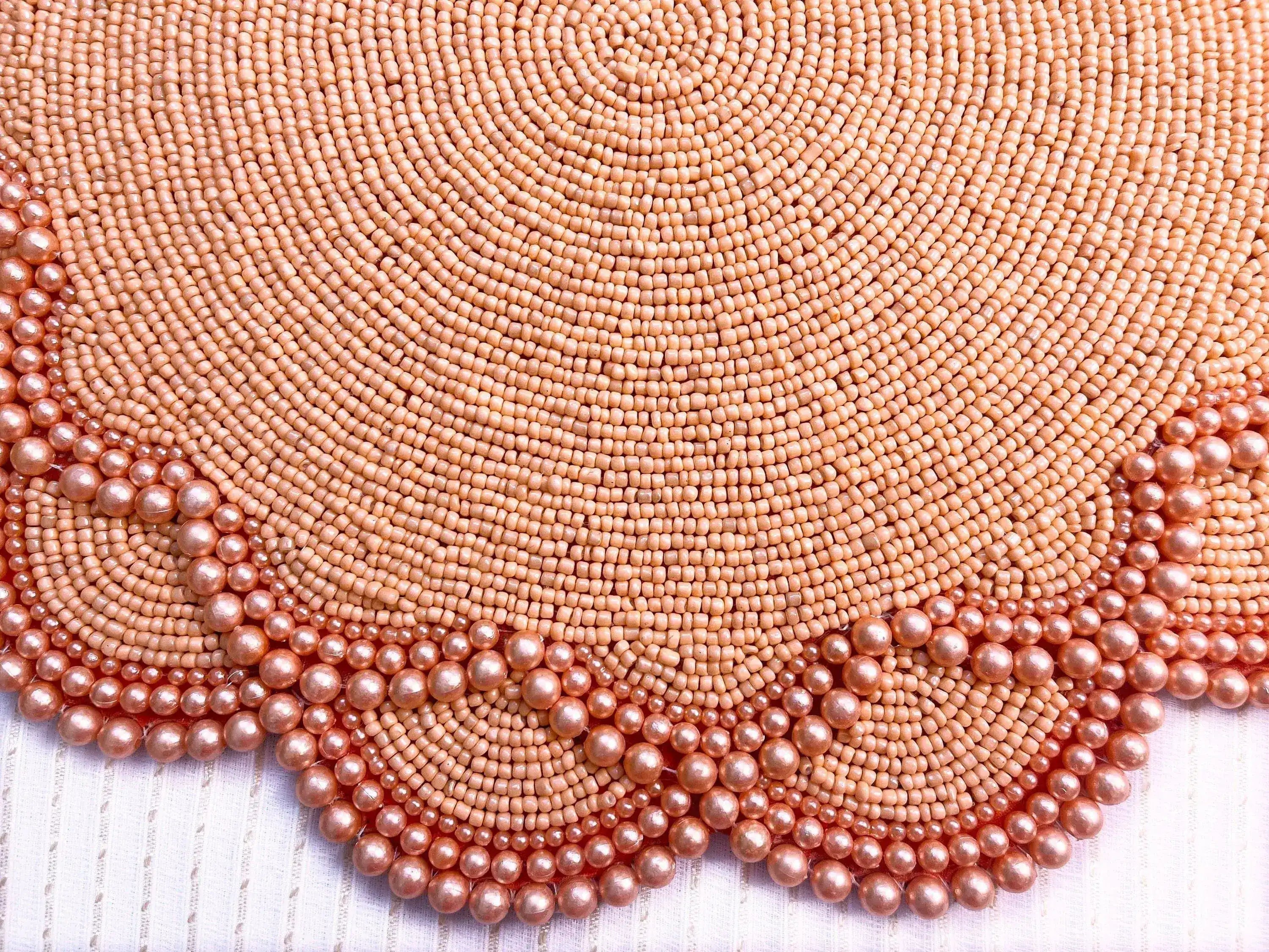 Set of 4 Large Pearl Flower Round Beaded Placemat - Orange