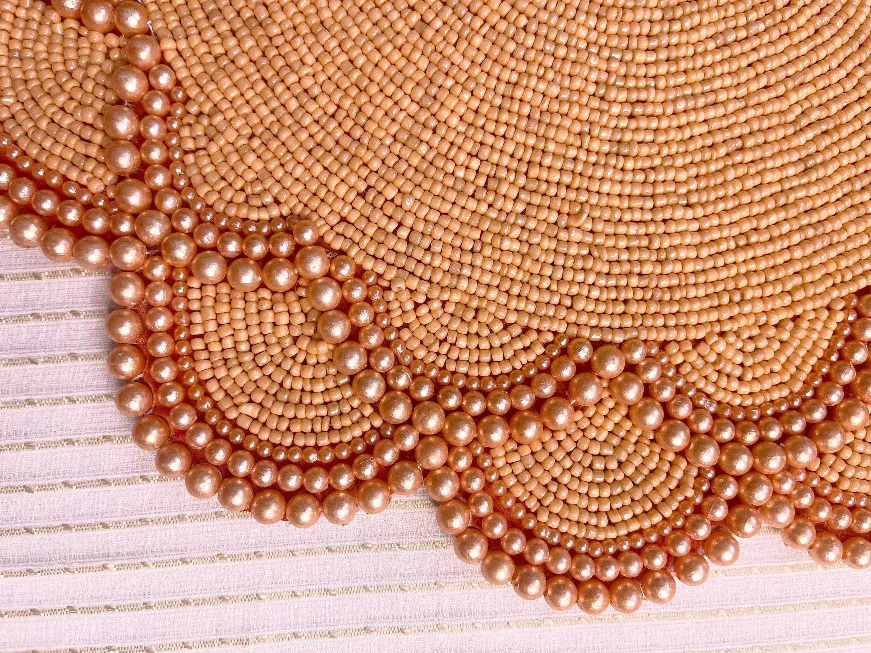 Set of 4 Large Pearl Flower Round Beaded Placemat - Orange