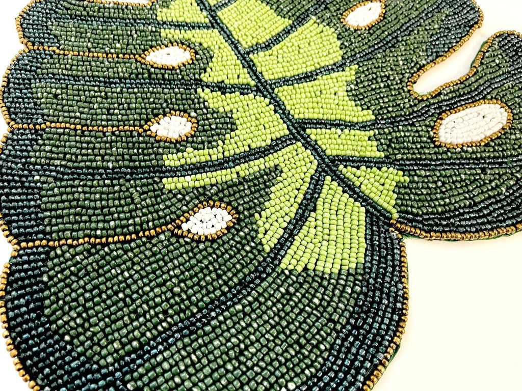 Monstera Leaf Beaded Placemat Set of 4