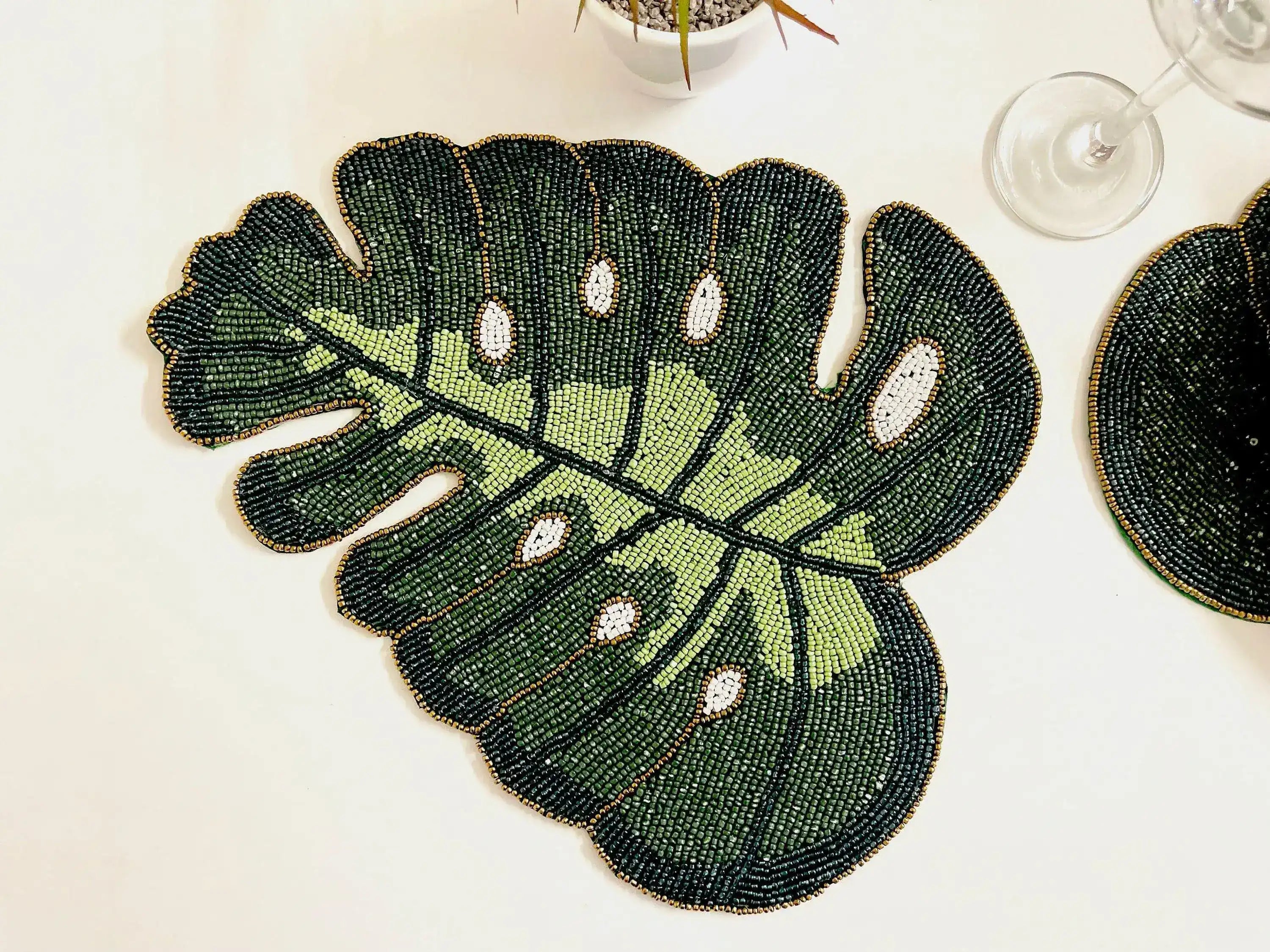 Monstera Leaf Beaded Placemat Set of 4