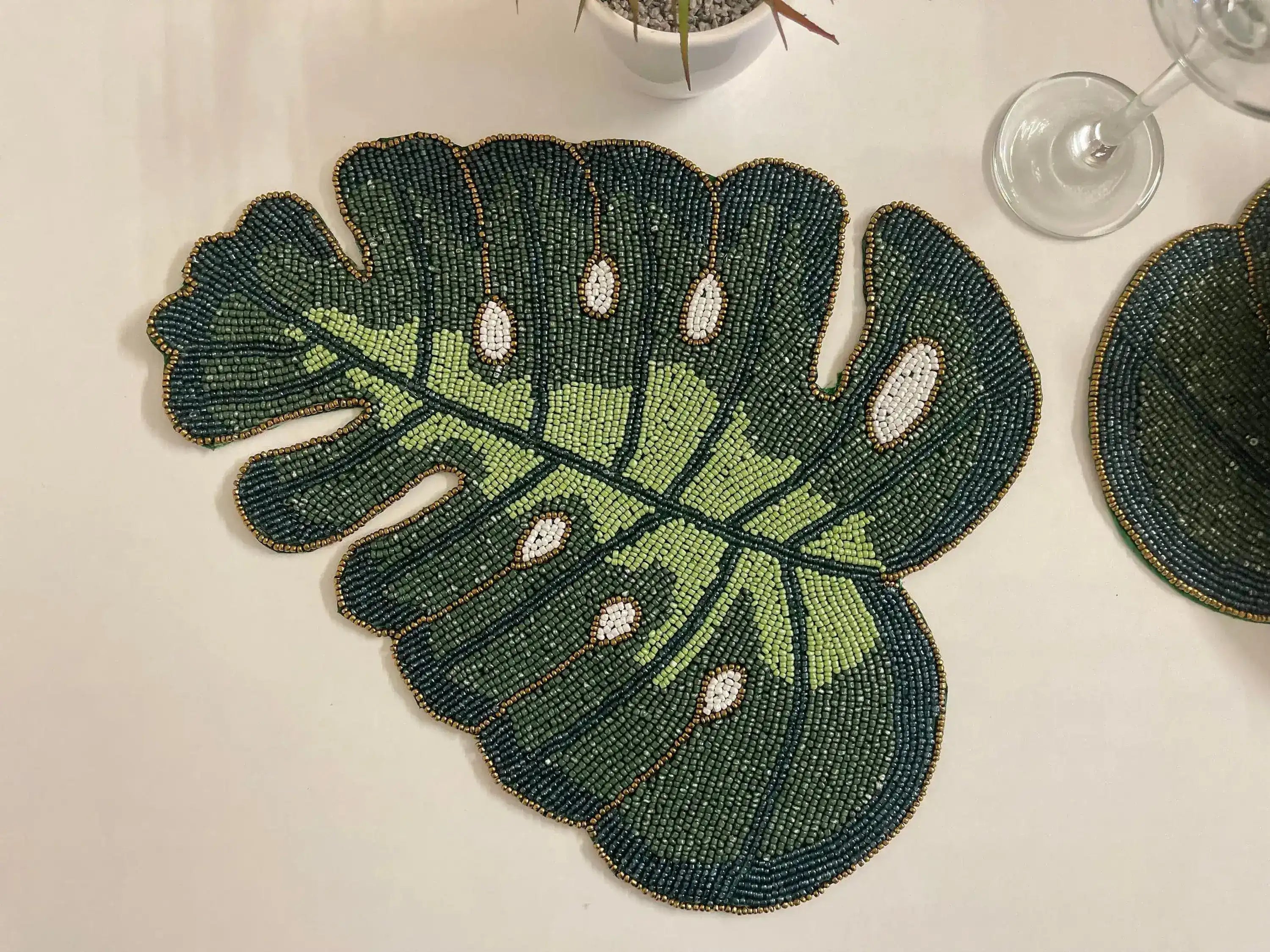 Monstera Leaf Beaded Placemat Set of 4