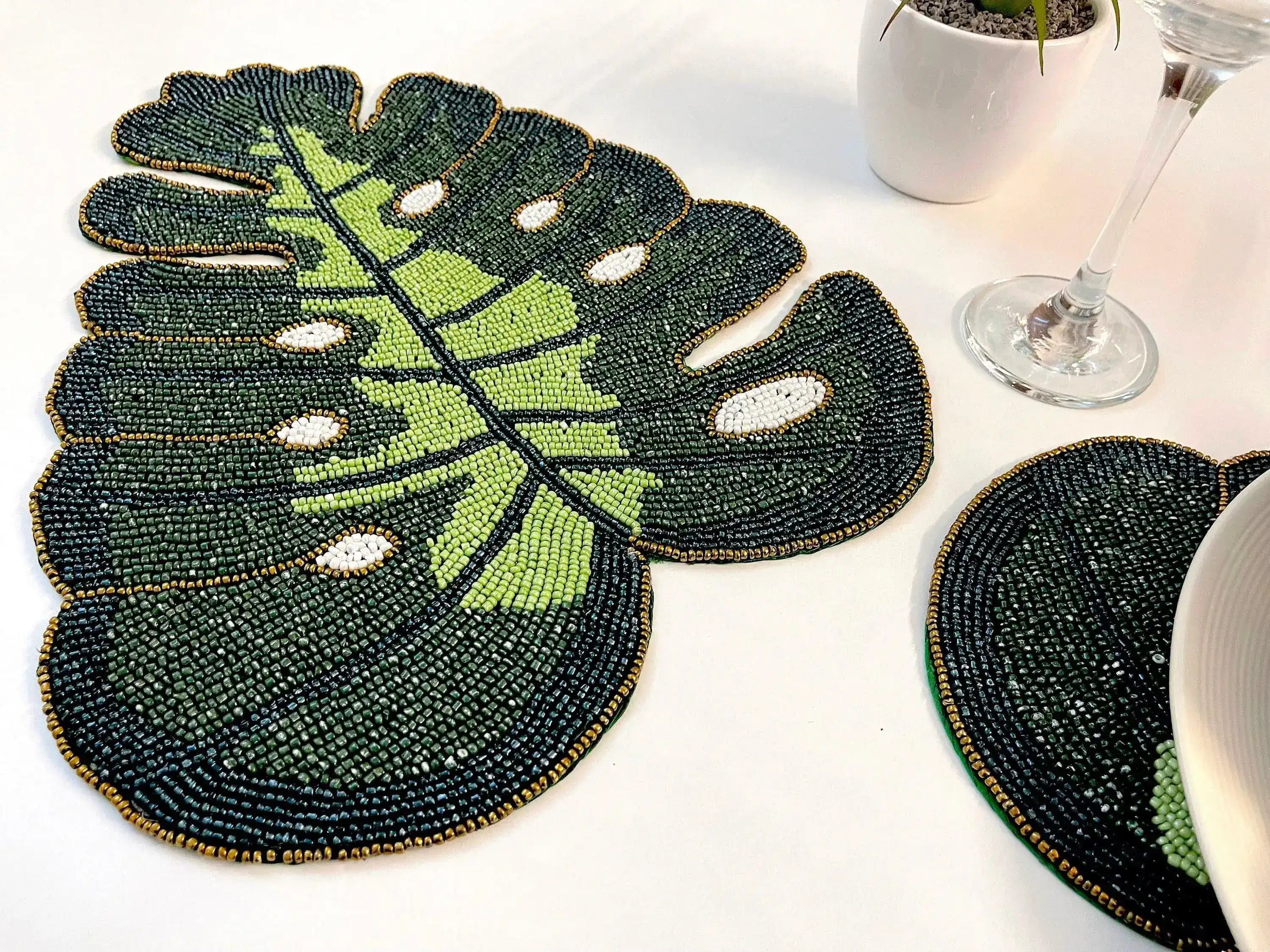 Monstera Leaf Beaded Placemat Set of 4