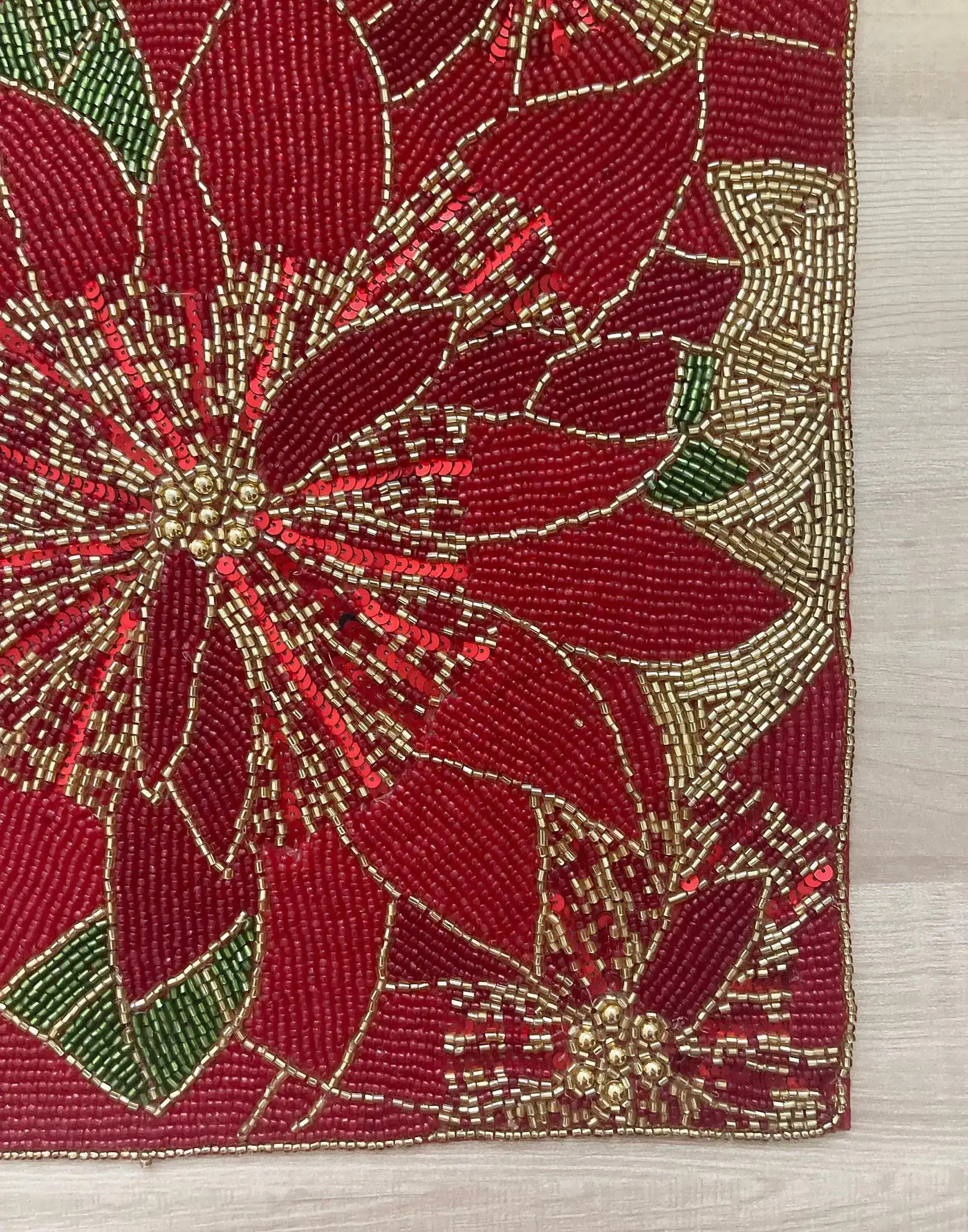 Christmas Poinsettia Square Beaded Placemat