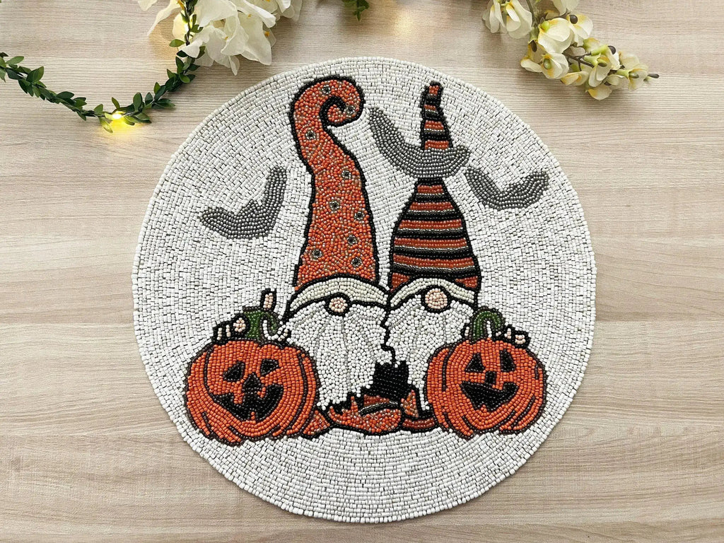 Halloween Pumpkins Round Beaded Placemat