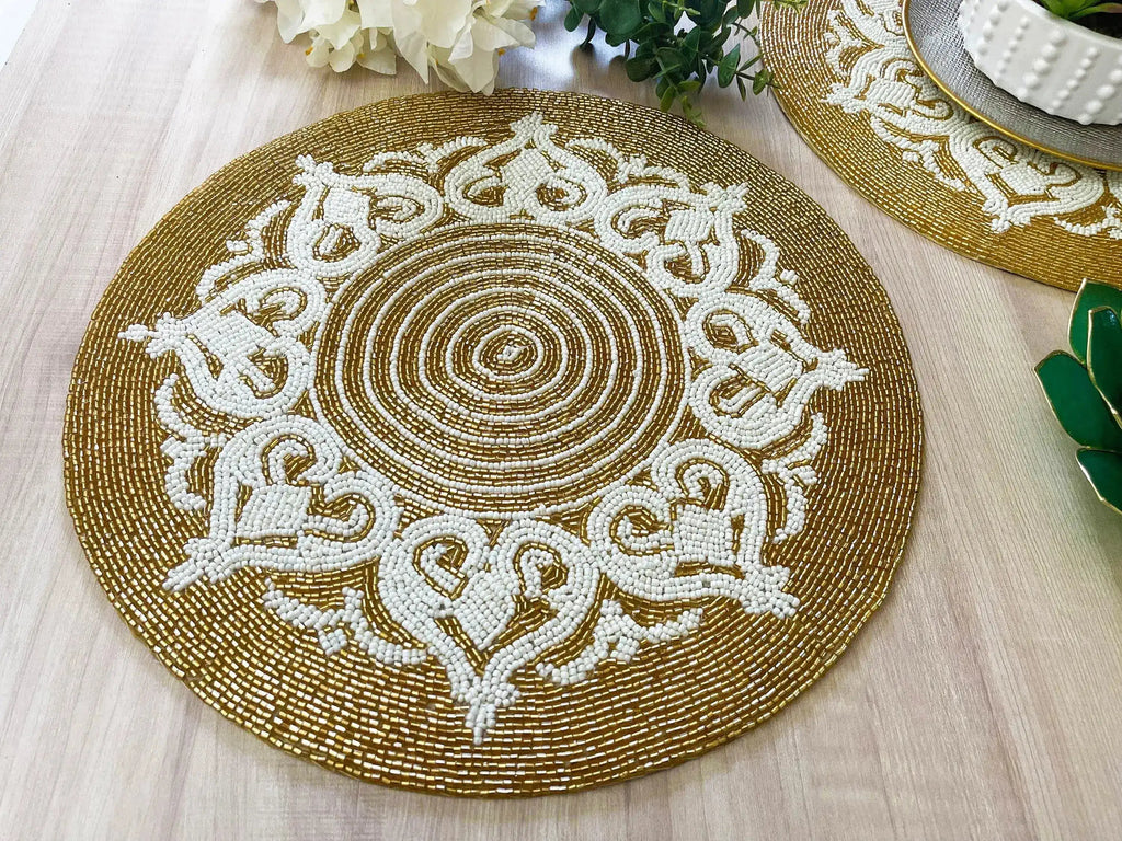 Royal Gold and White Beaded Placemat
