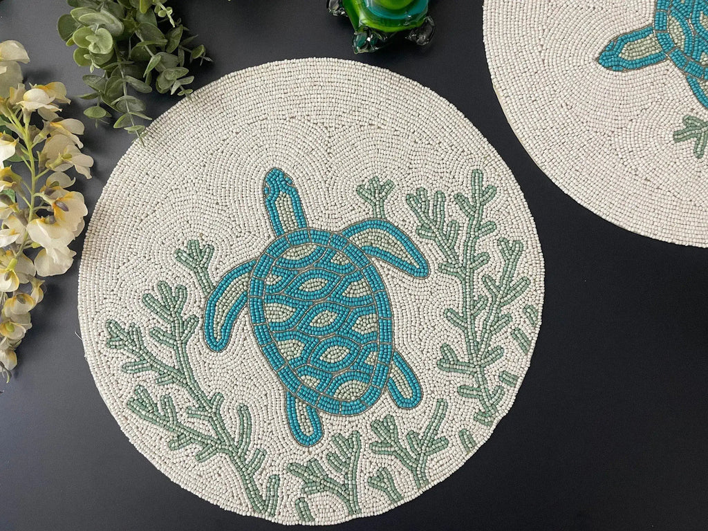 Turtle and Coral Round Beaded Placemat