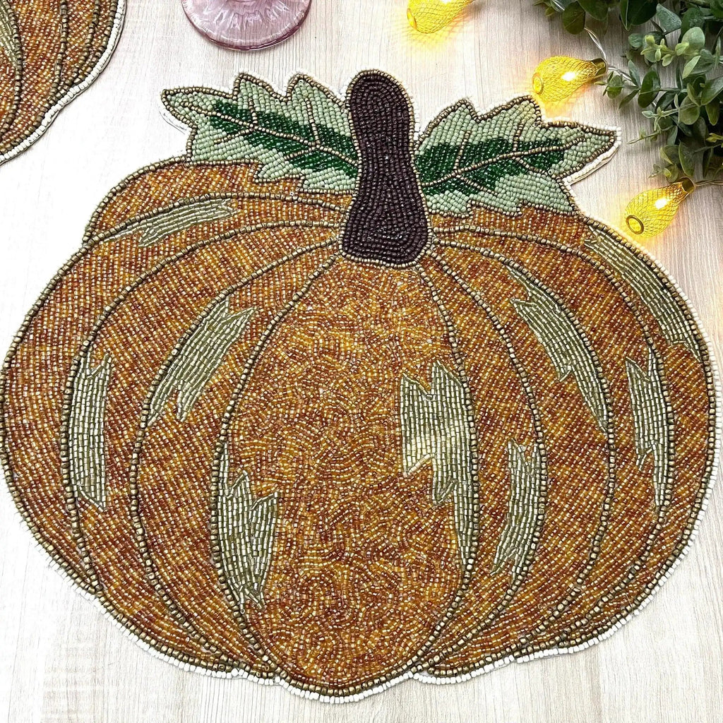 Orange Pumpkin Harvest Beaded Placemat - Set of 4