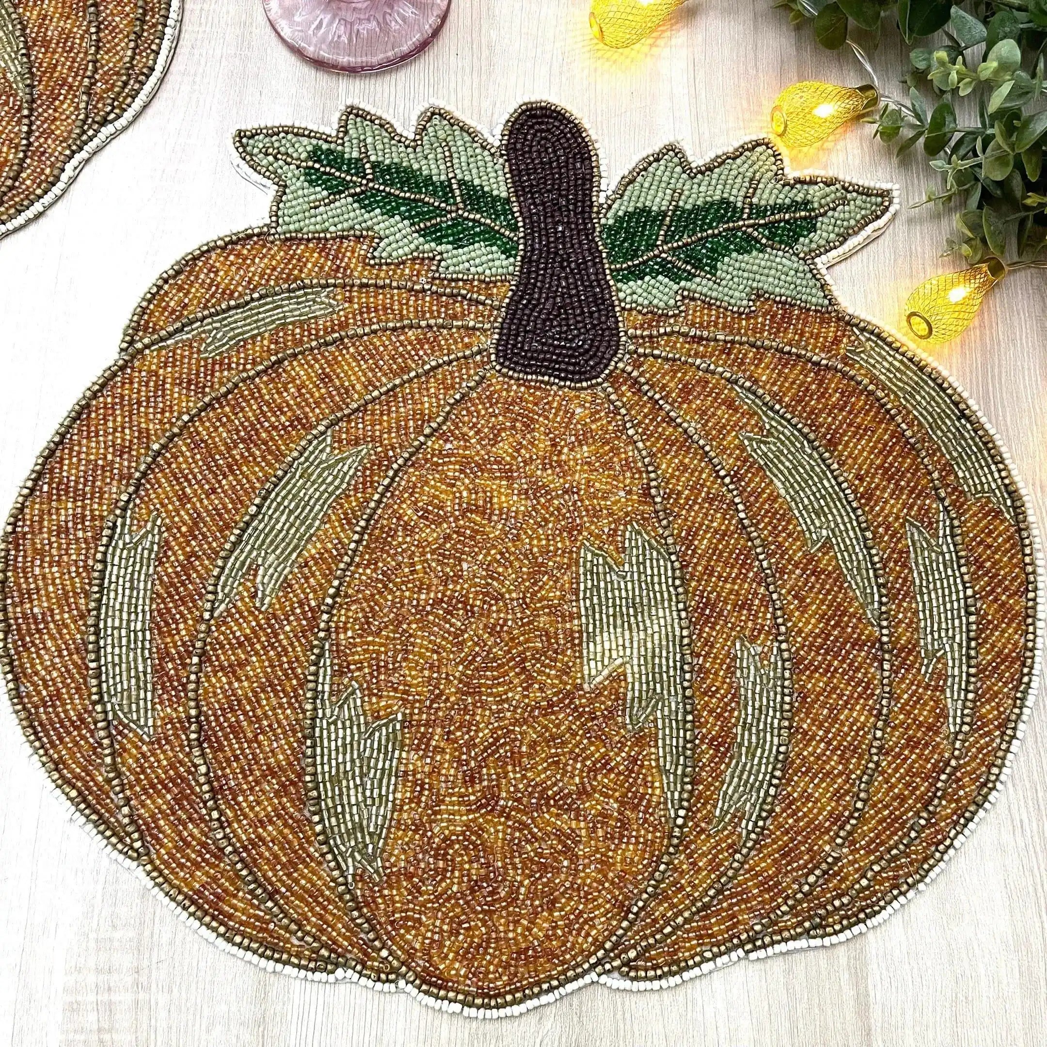 Orange Pumpkin Harvest Beaded Placemat - Set of 4