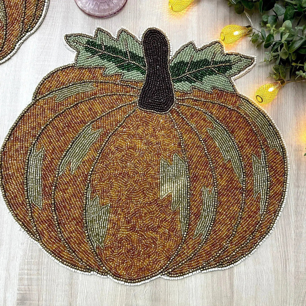 Orange Pumpkin Harvest Beaded Placemat - Set of 4