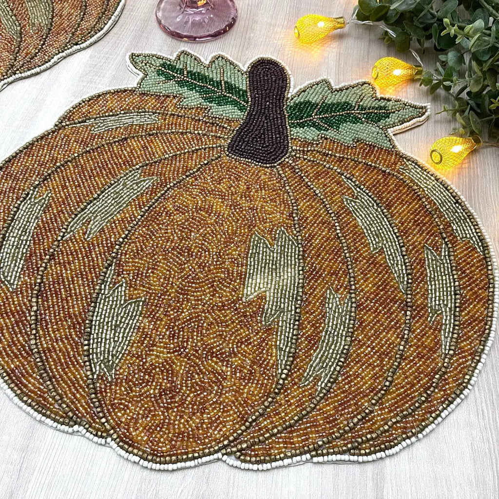 Orange Pumpkin Harvest Beaded Placemat - Set of 4