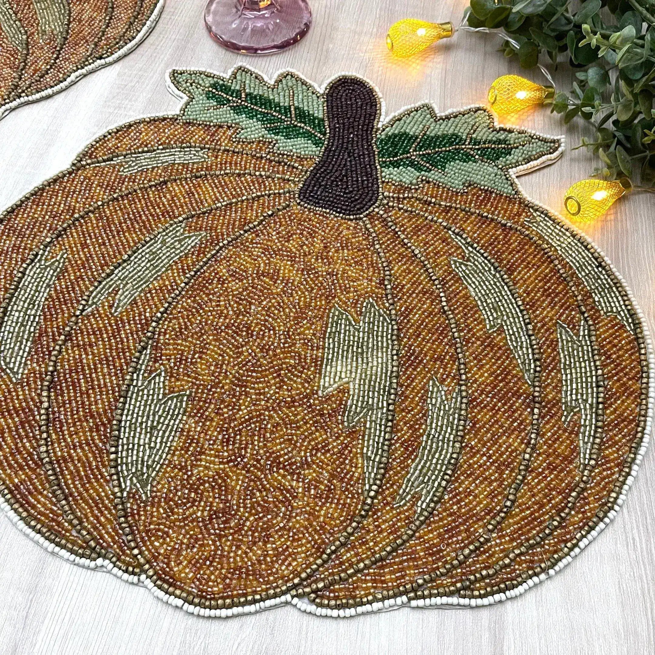 Orange Pumpkin Harvest Beaded Placemat - Set of 4