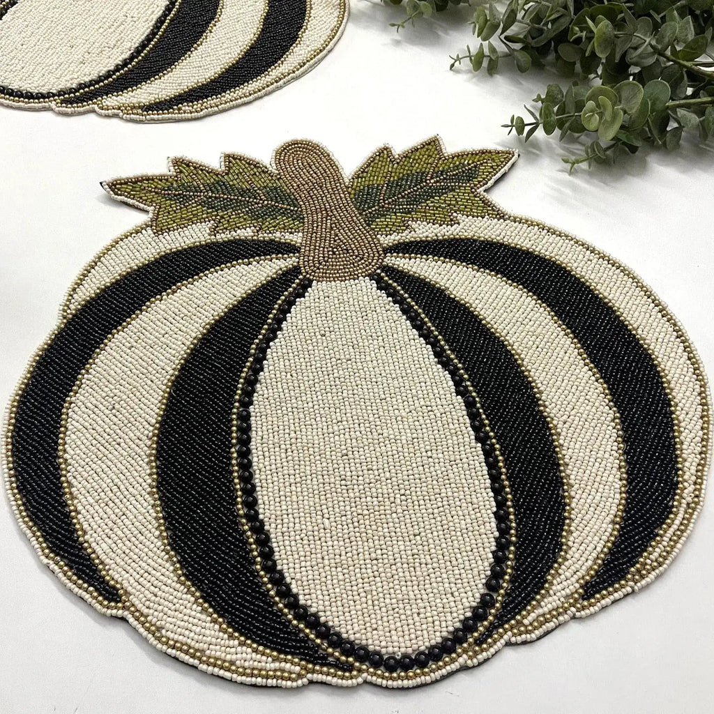 Black and White Pumpkin Harvest Beaded Placemat - Set of 4