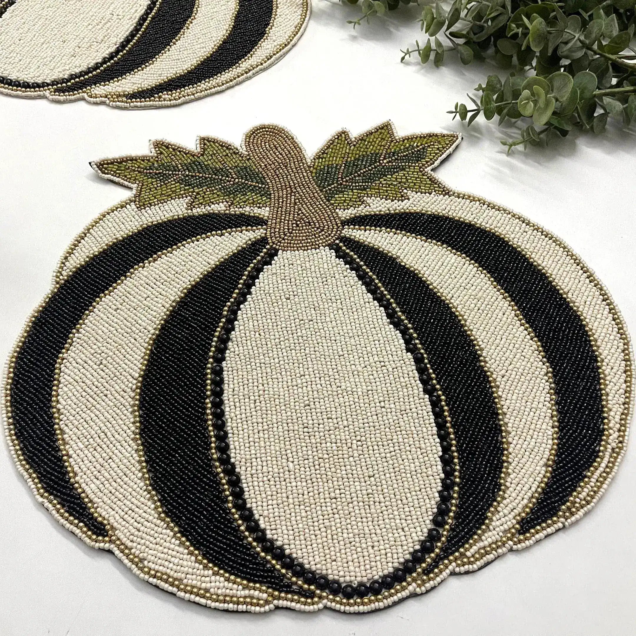 Black and White Pumpkin Harvest Beaded Placemat - Set of 4