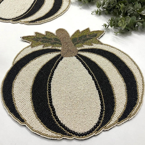 Black and White Pumpkin Harvest Beaded Placemat - Set of 4