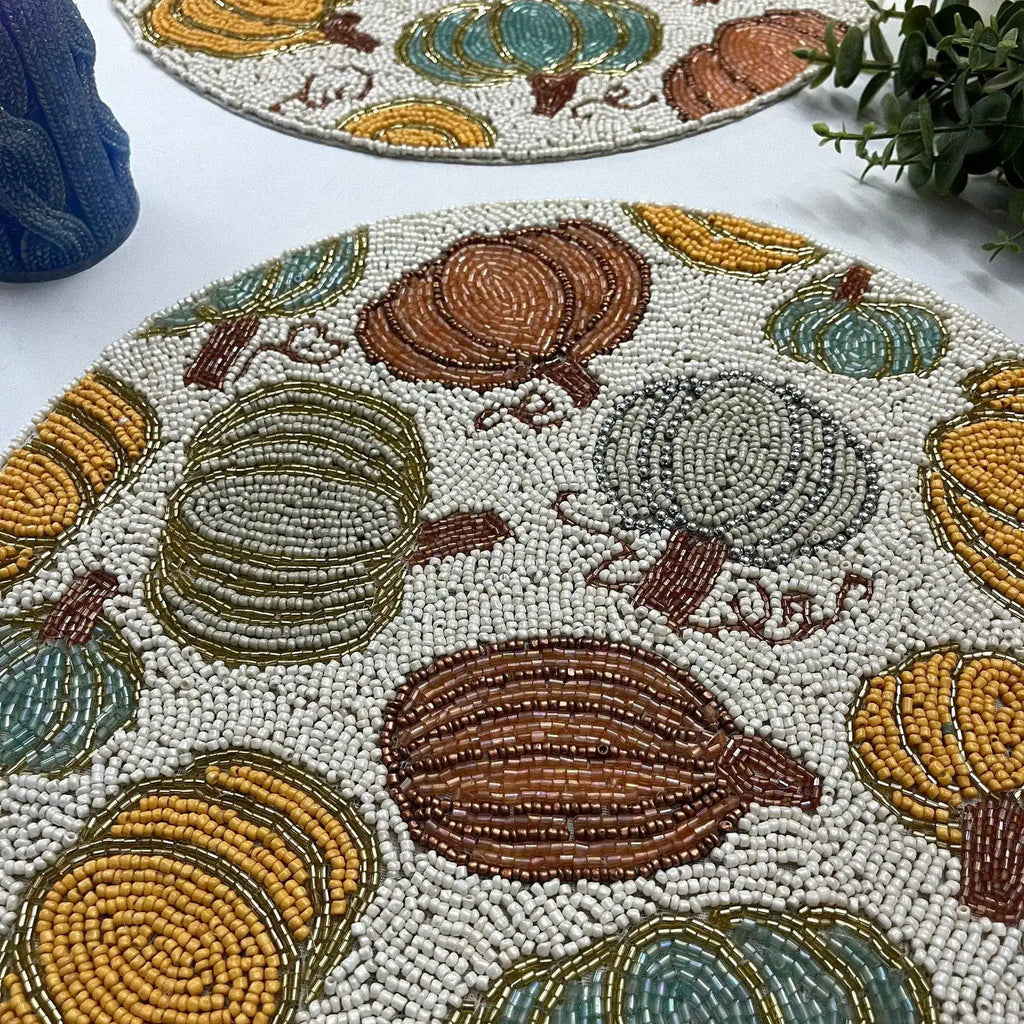 For the Love of Pumpkin Round Beaded Placemat - Set of 4