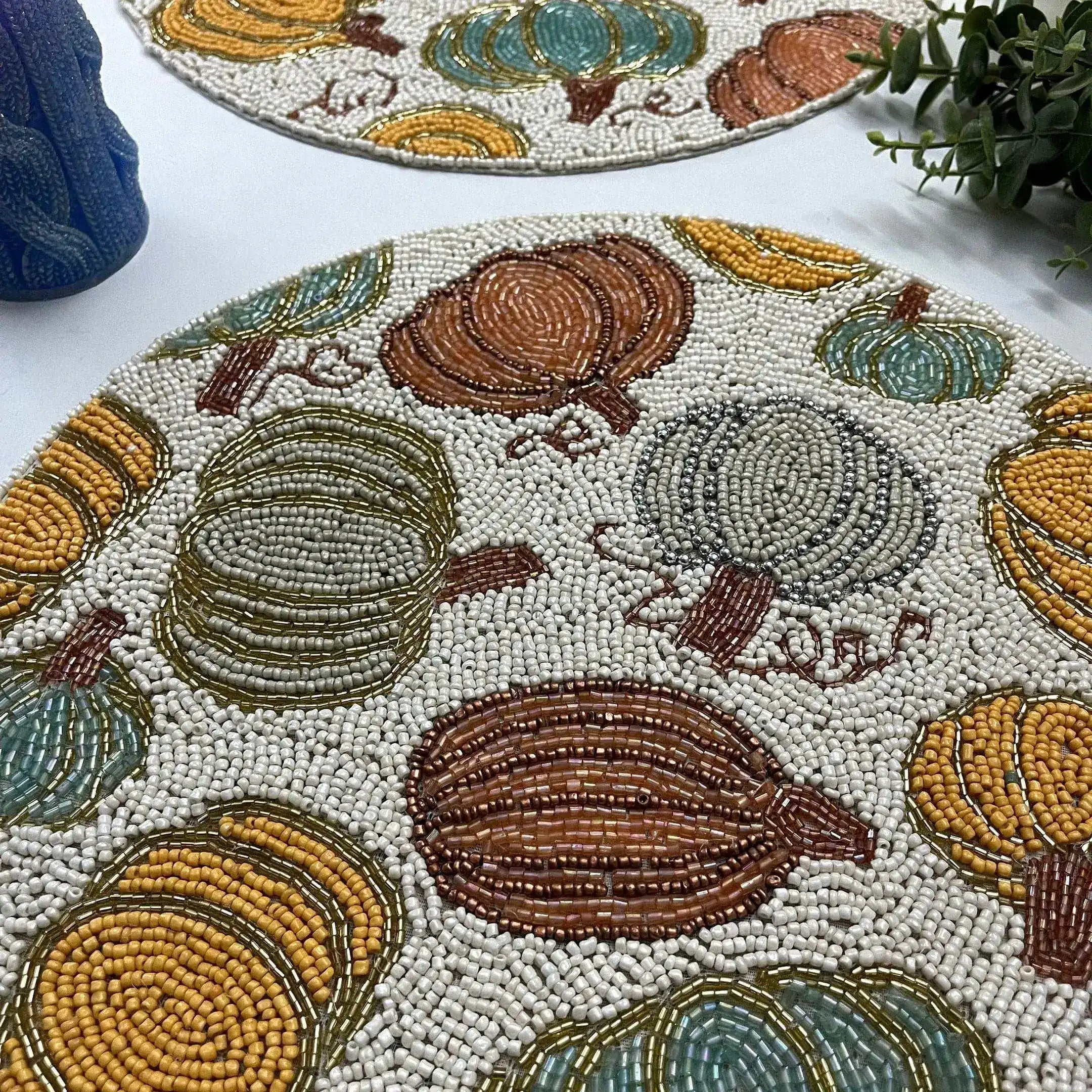 For the Love of Pumpkin Round Beaded Placemat - Set of 4