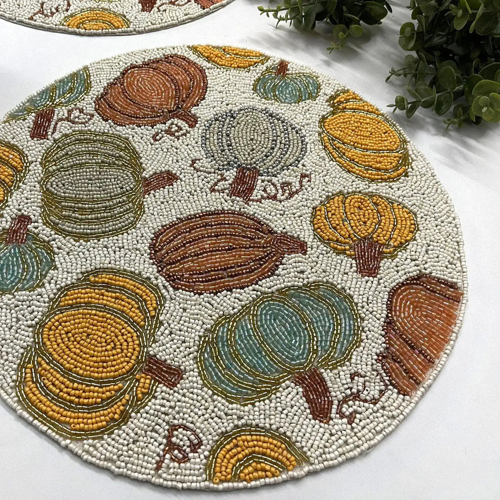 For the Love of Pumpkin Round Beaded Placemat - Set of 4