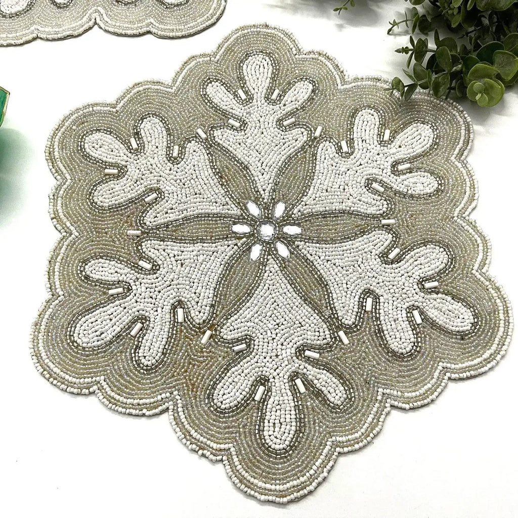 Christmas Snowflake Beaded Placemat - Set of 4