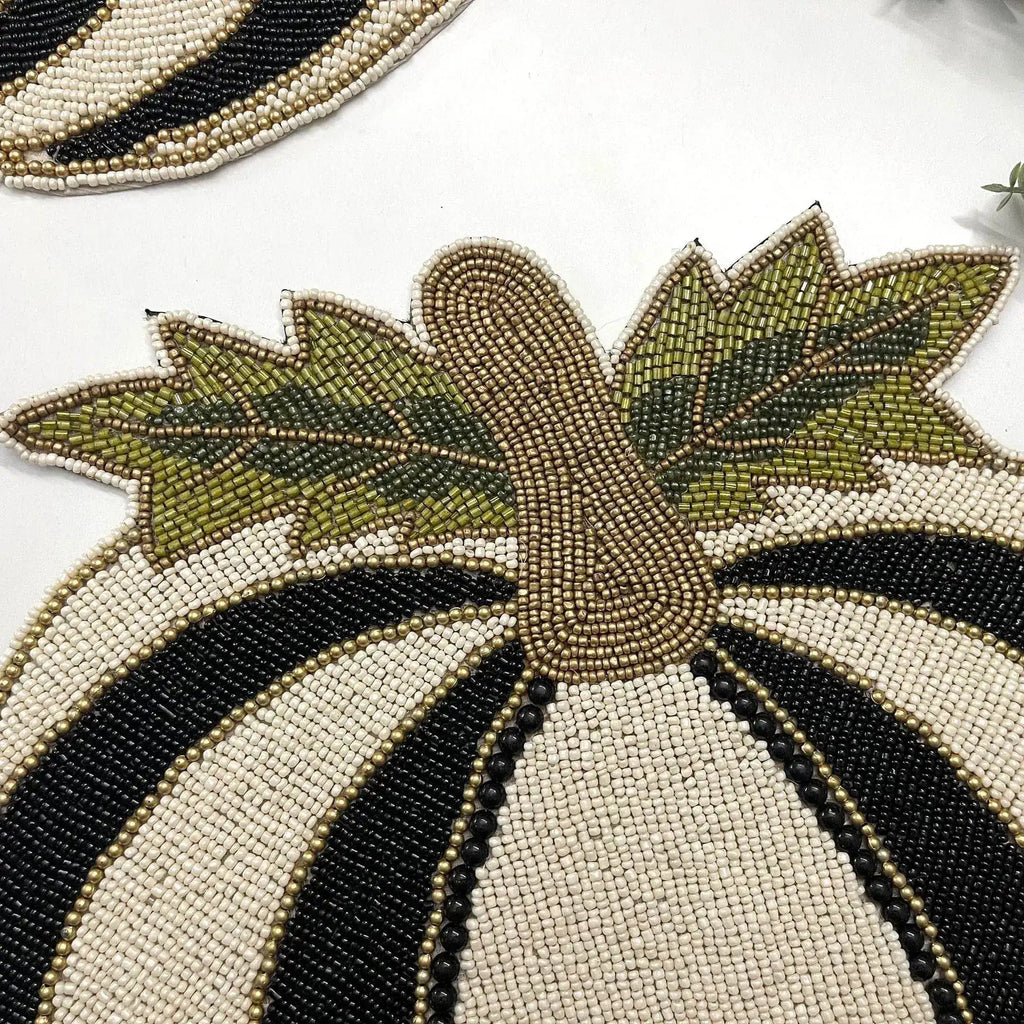 Black and White Pumpkin Harvest Beaded Placemat - Set of 4