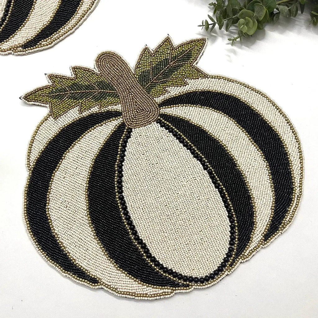 Black and White Pumpkin Harvest Beaded Placemat - Set of 4