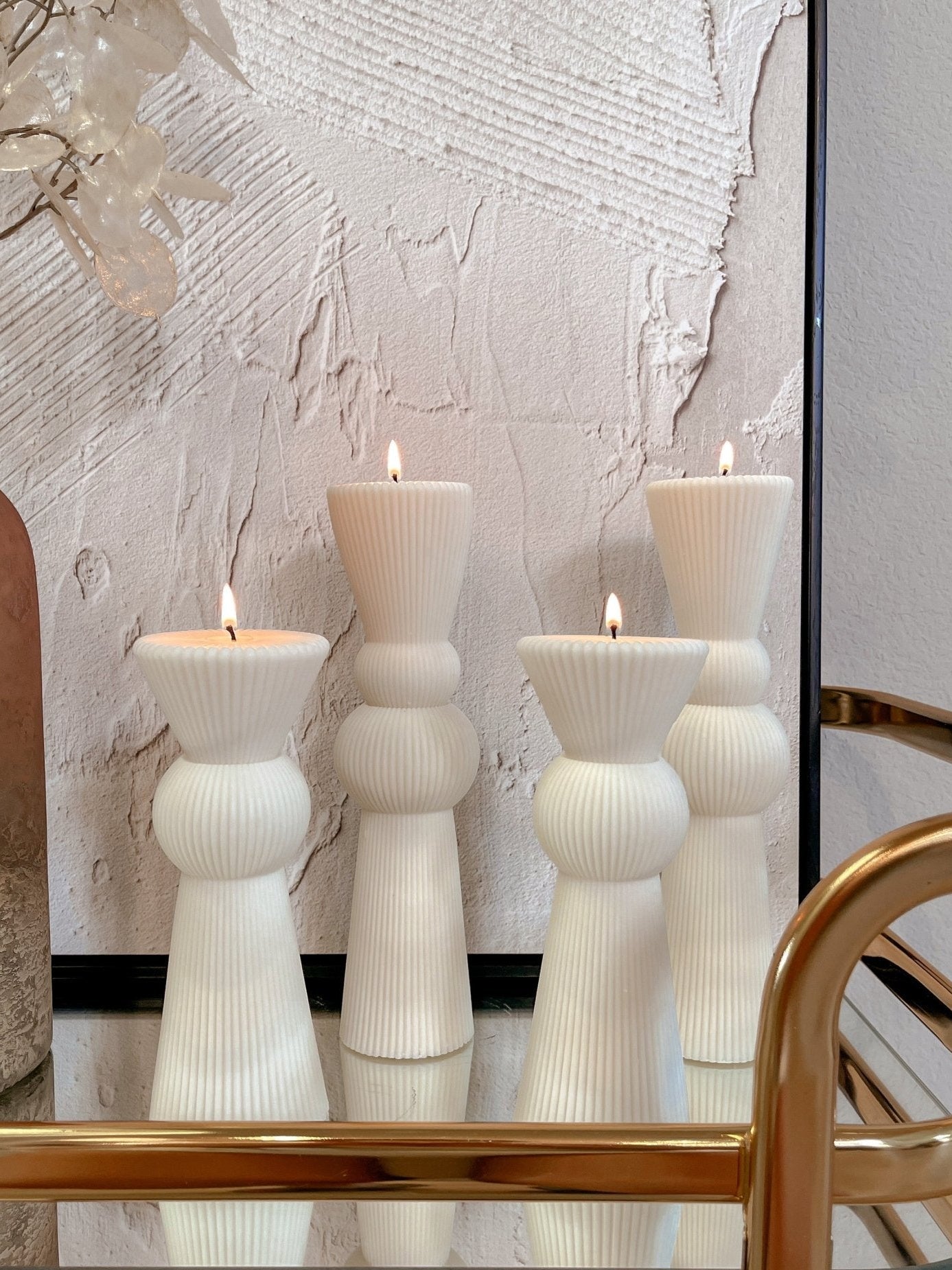 Enzo XXL Pillar Candle Set of 2 in Sculpture White
