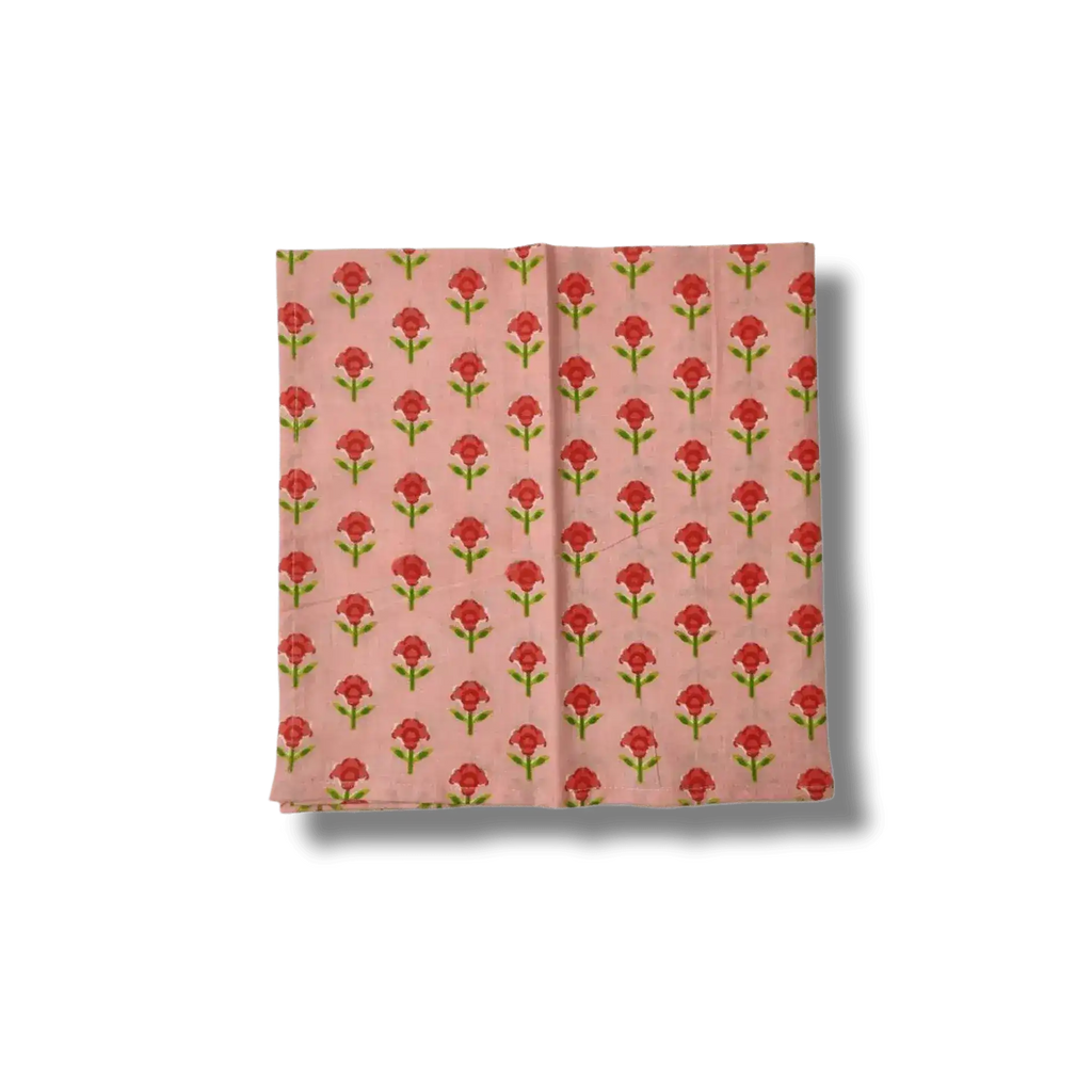 Indian Roses Floral Block Printed Cotton Napkins