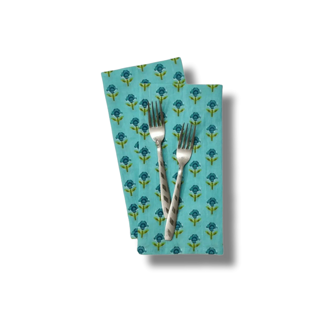 Indian Roses Floral Block Printed Cotton Napkins