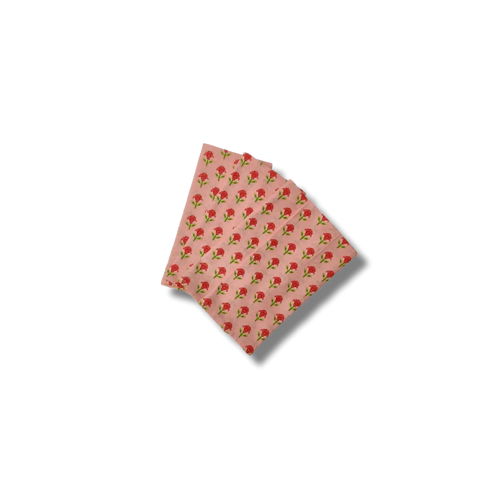 Indian Roses Floral Block Printed Cotton Napkins