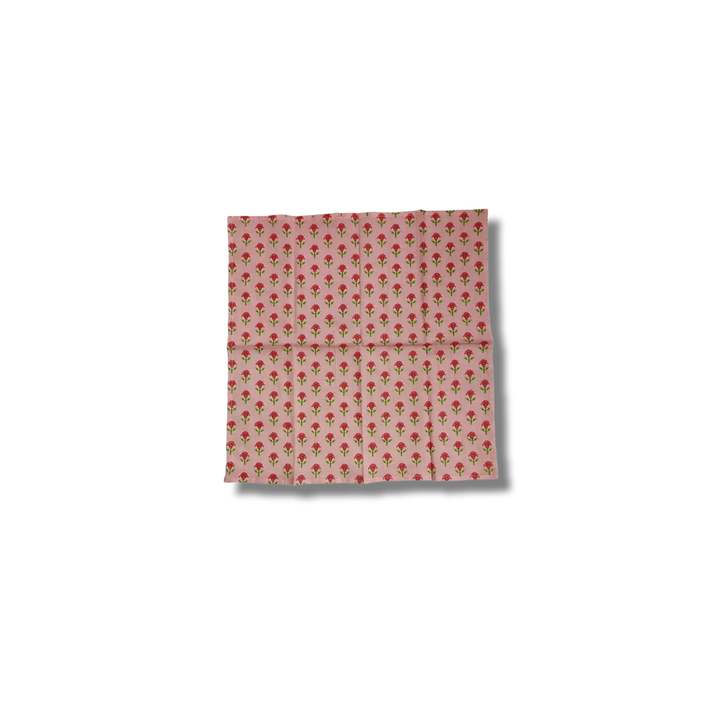 Indian Roses Floral Block Printed Cotton Napkins