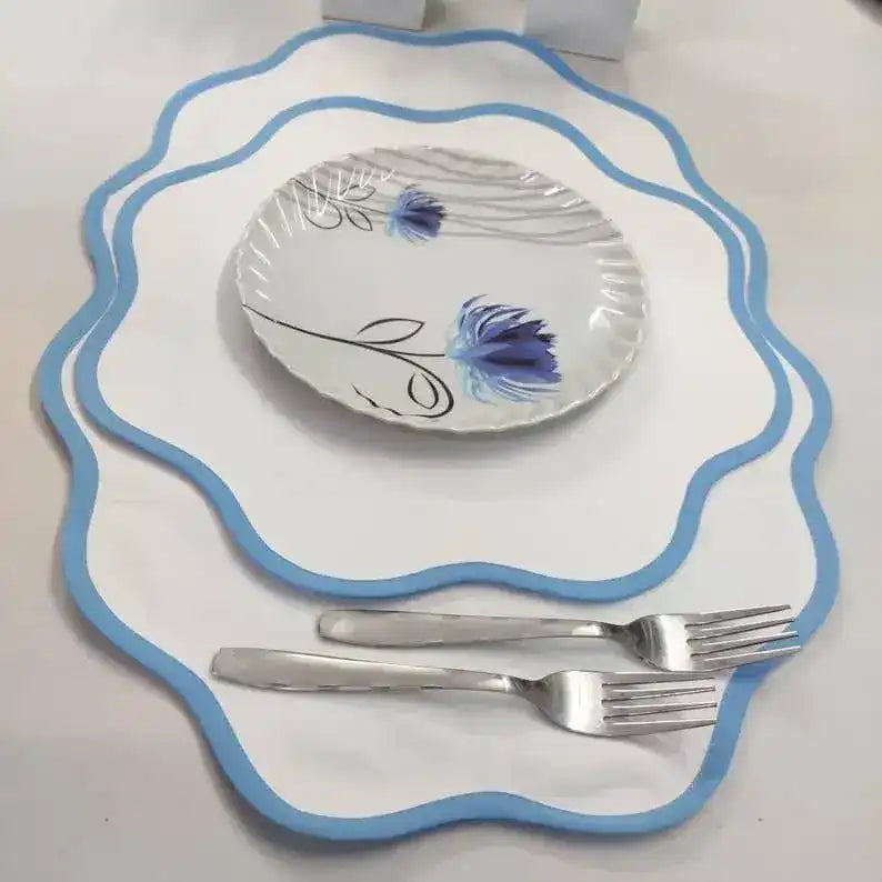 Light Blue Scalloped Cotton Placemats