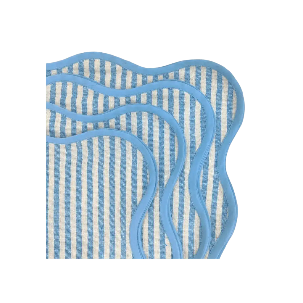 Light Blue Scalloped Striped Cotton Napkins