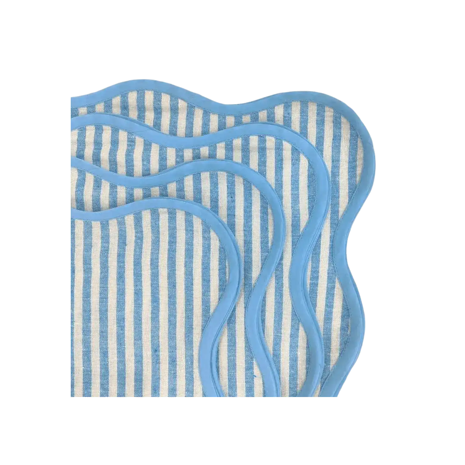 Light Blue Scalloped Striped Cotton Napkins