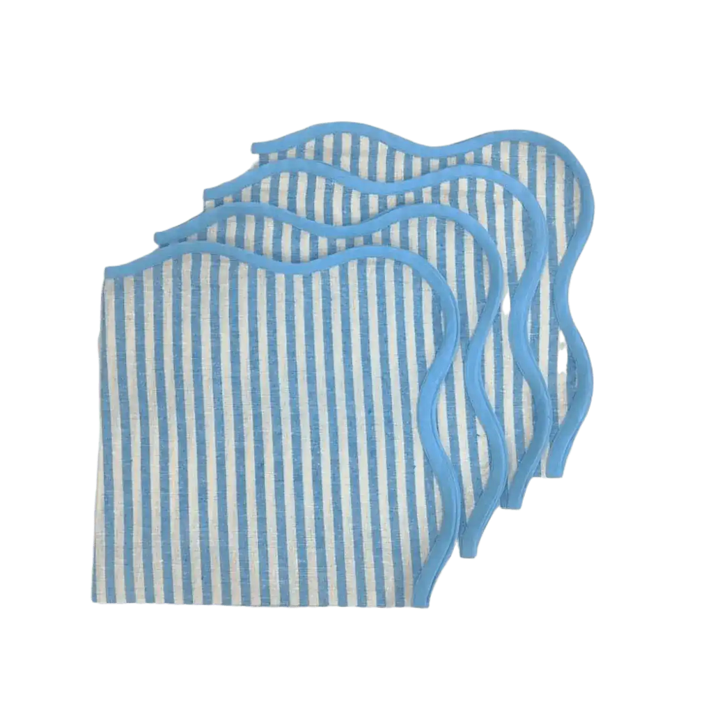 Light Blue Scalloped Striped Cotton Napkins
