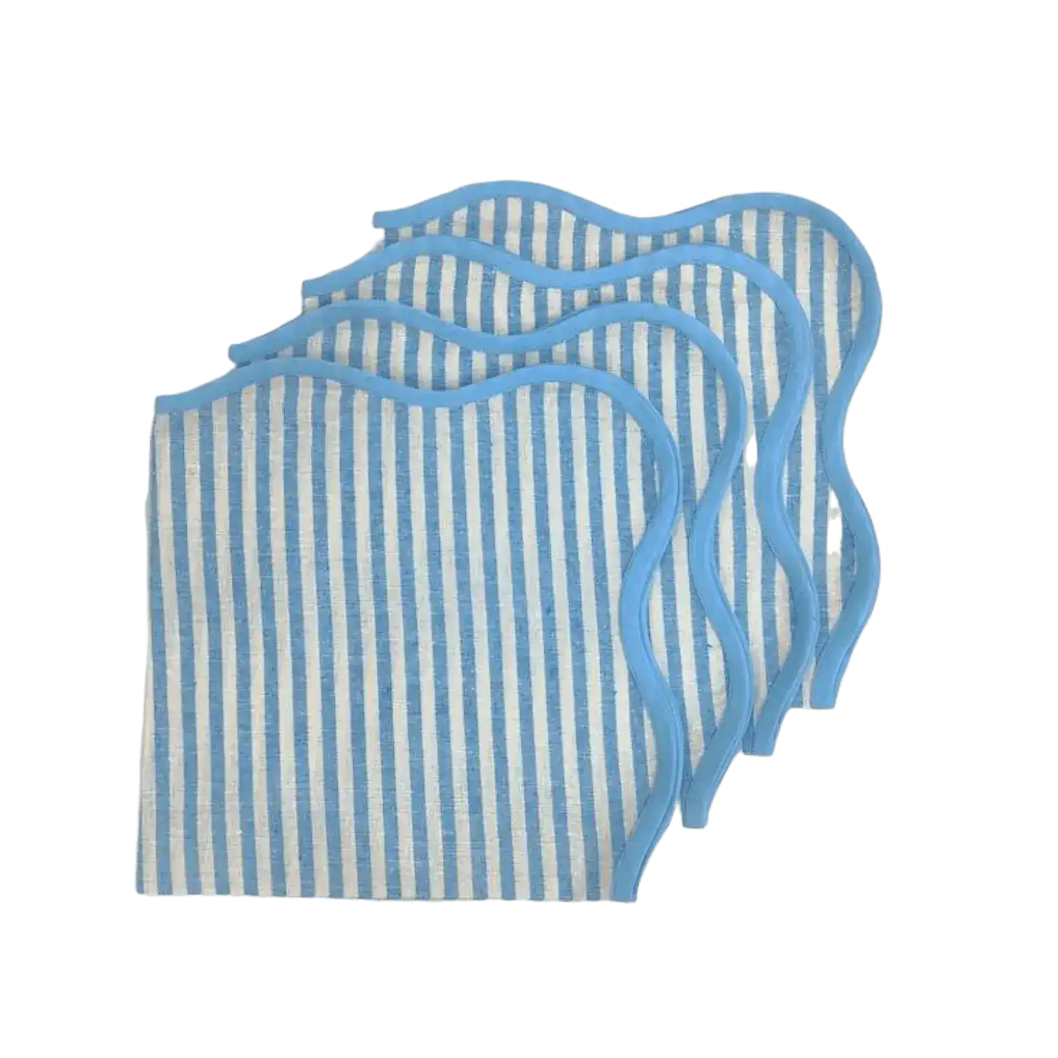 Light Blue Scalloped Striped Cotton Napkins