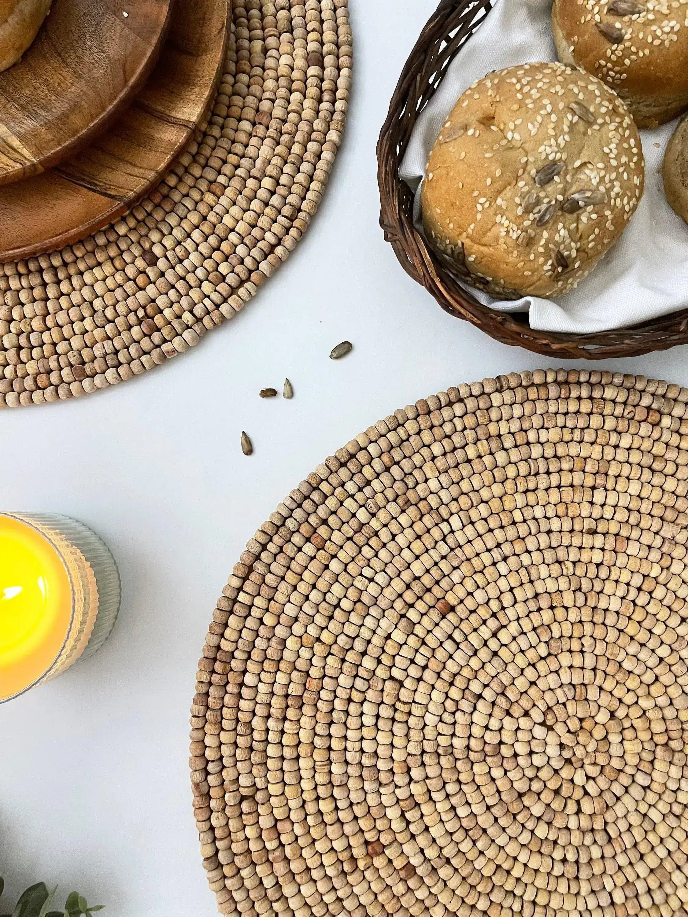 Light Oak Round Wooden Beaded Placemat