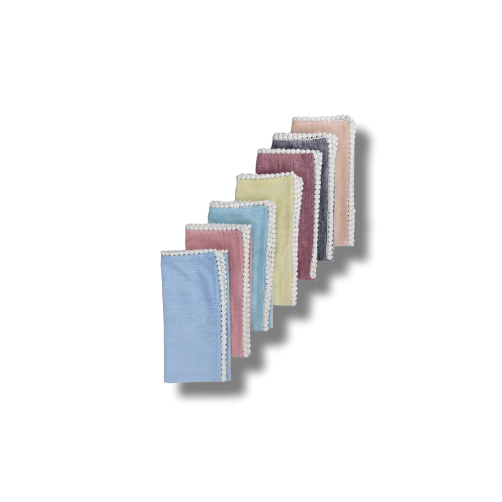 Linen Tea Napkins with Pom Pom Lace