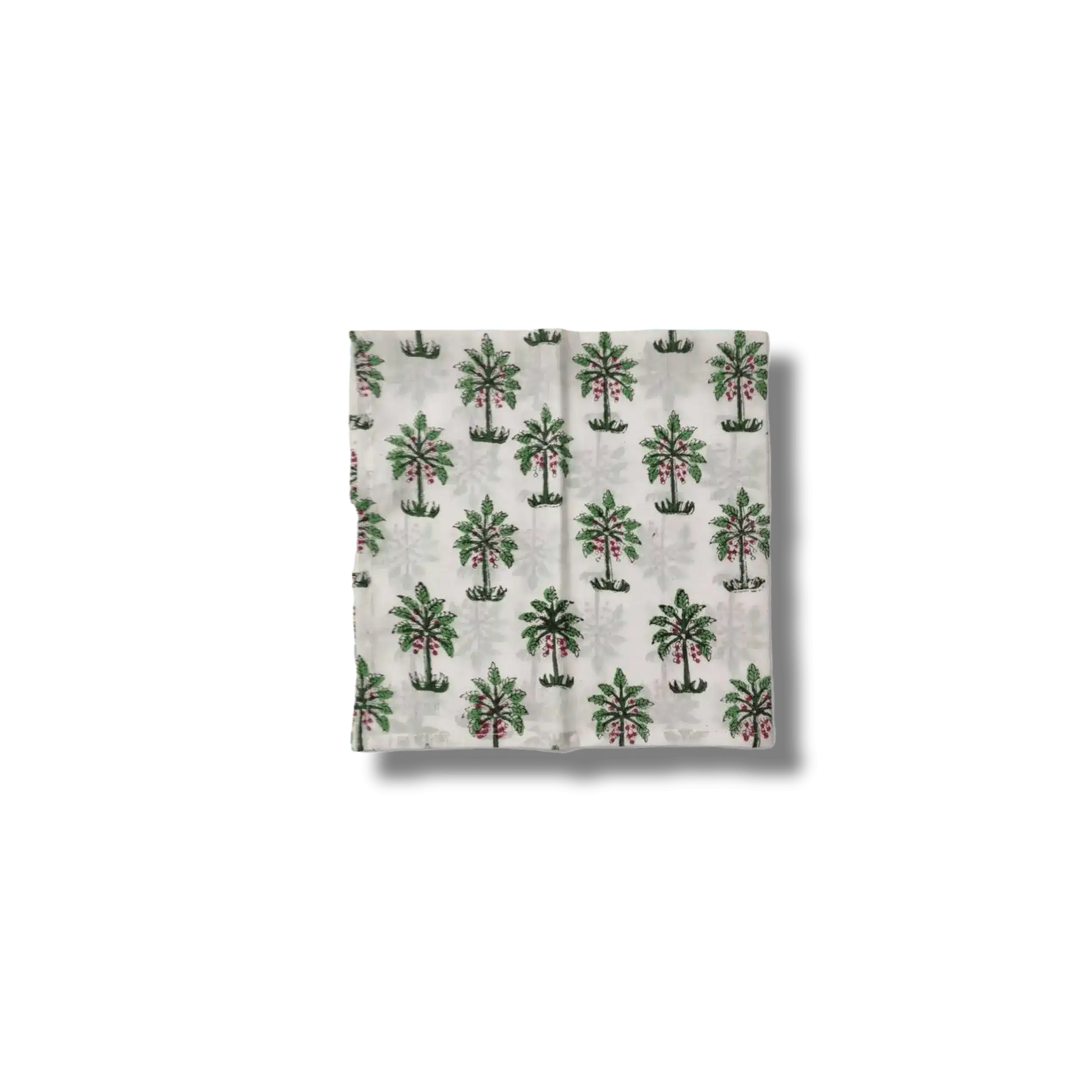 Lush Coconut Tree Block Printed Green and White Cotton Napkins