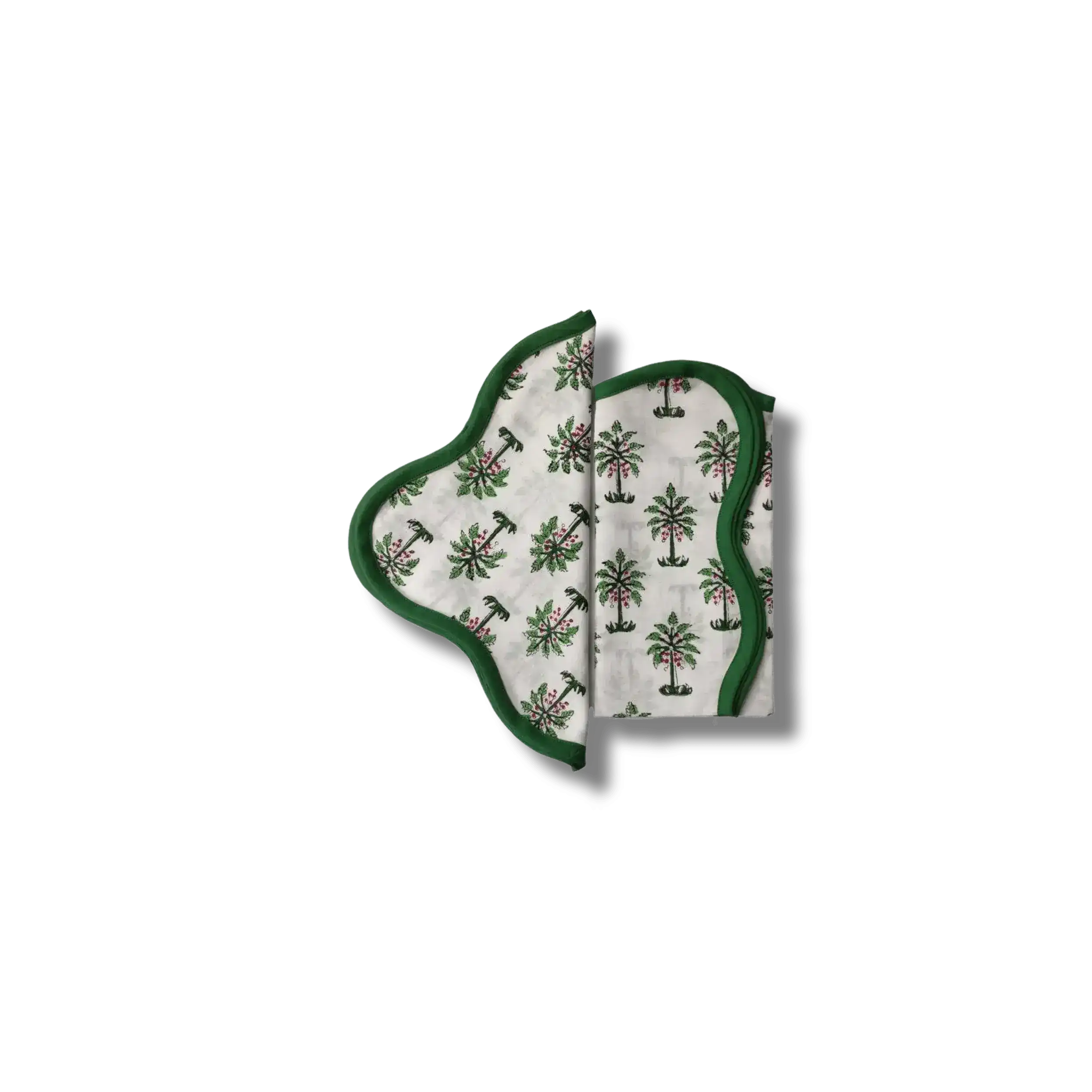 Lush Coconut Tree Block Printed Green and White Cotton Napkins