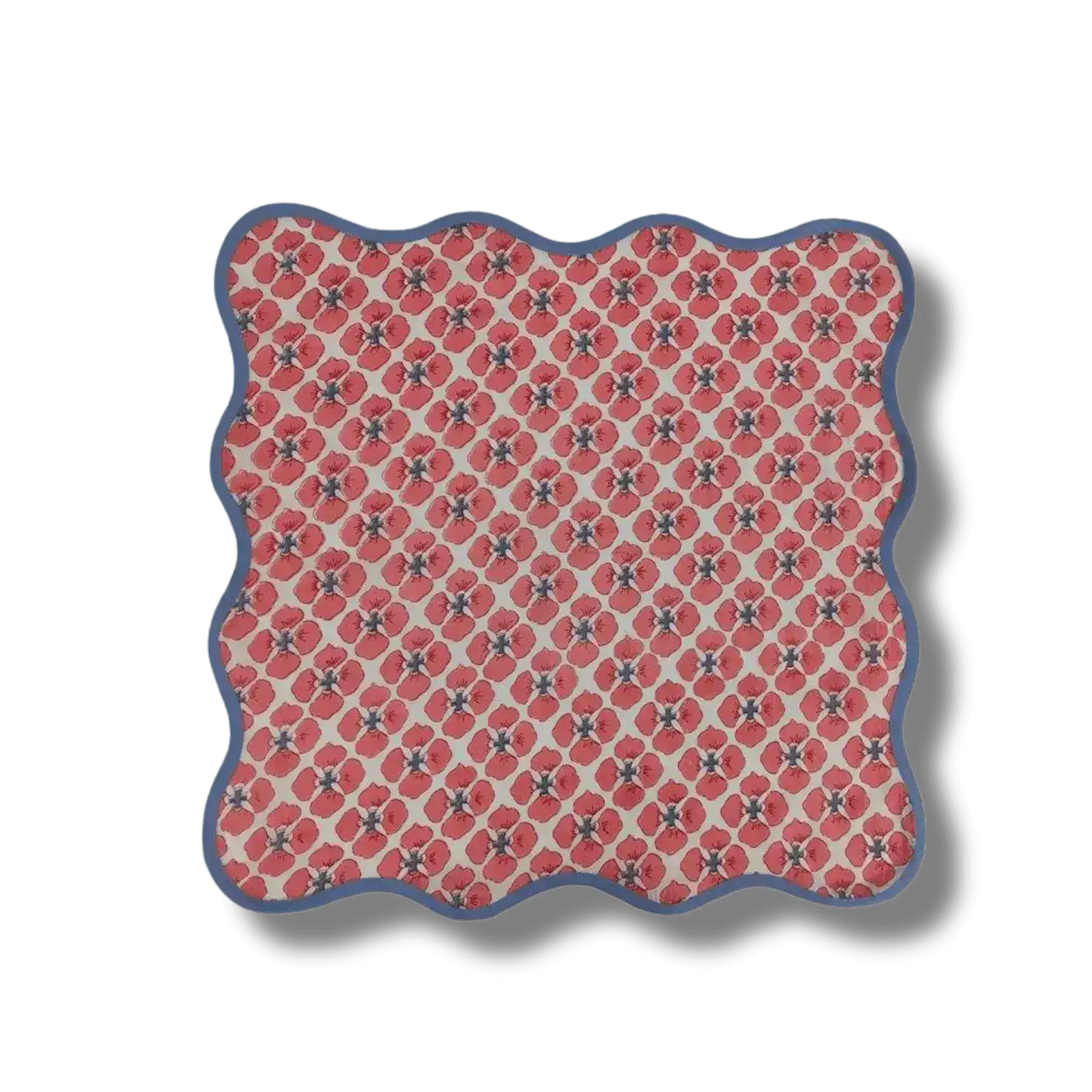 Maia Hand Block Floral Piping Scallop Cotton Napkins
