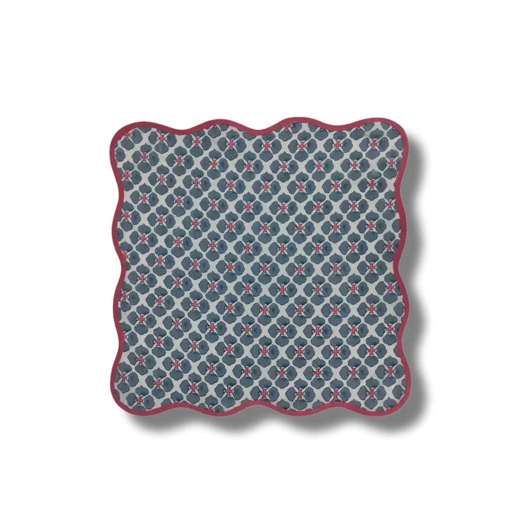 Maia Hand Block Floral Piping Scallop Cotton Napkins